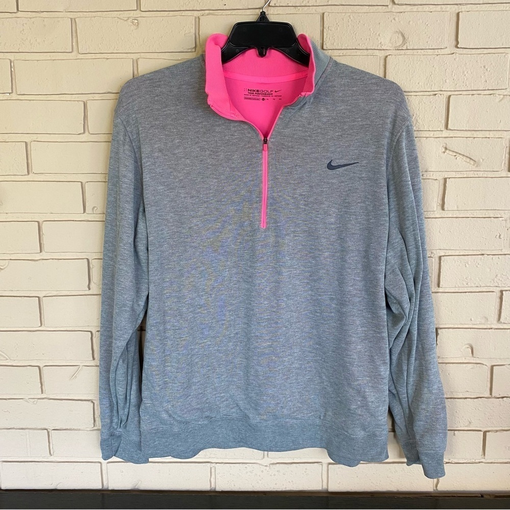 Nike Golf Jacket Sweater Mens XL Grey Pink Dri-Fit 1/4 Zip Preppy Country Club